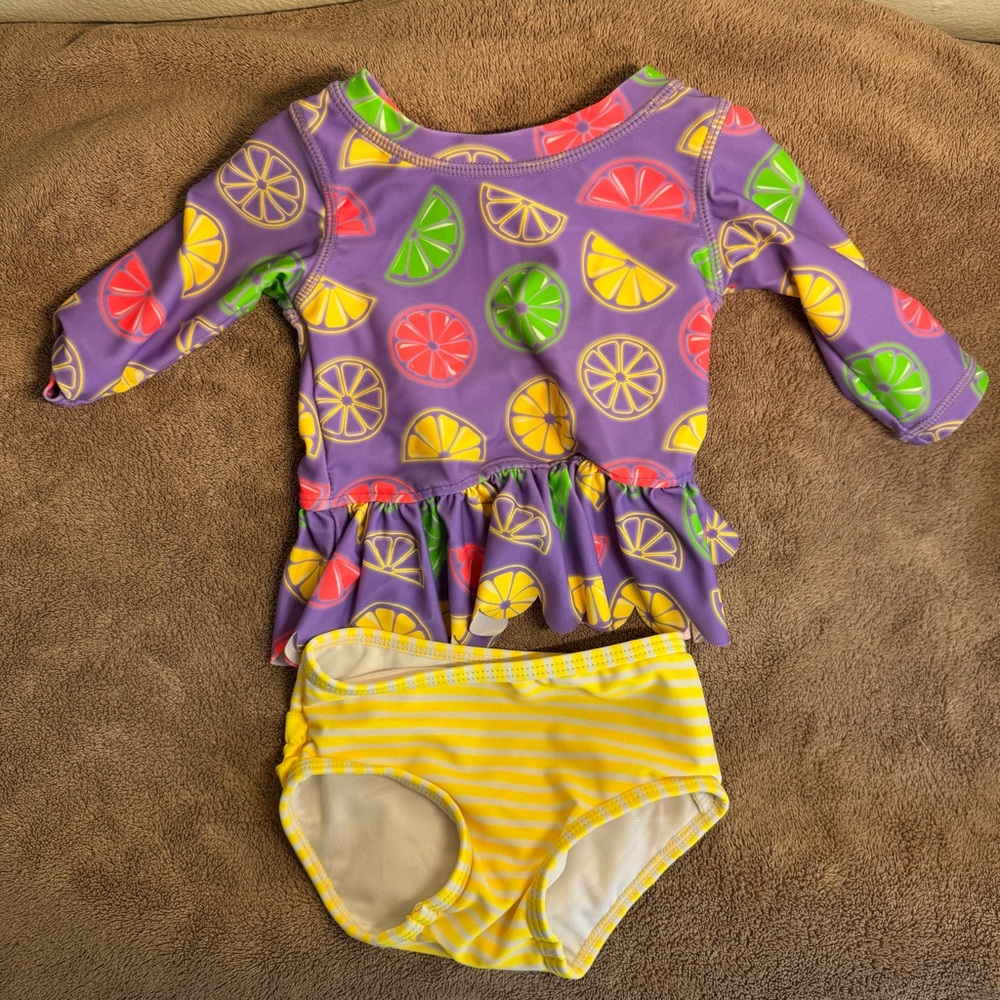 2/$20NWOT Rufflebutts Citrus Print Baby Swim Set, UPF 50+, 3-6 months